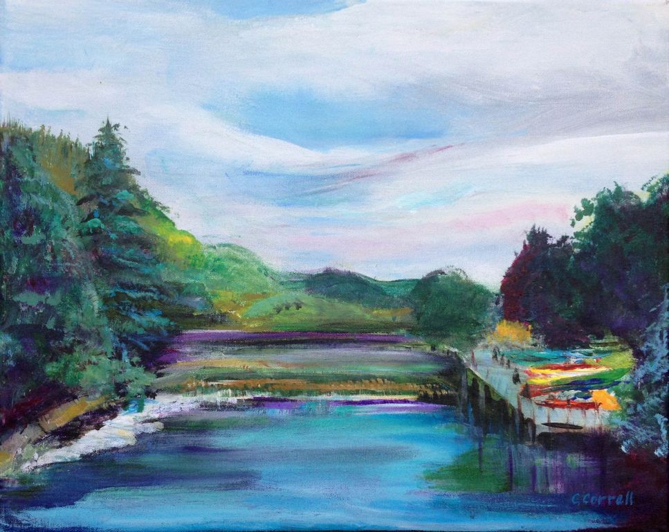 After Kayaking (Union Street Bridge), acrylic on canvas, 16"H x 20"W
